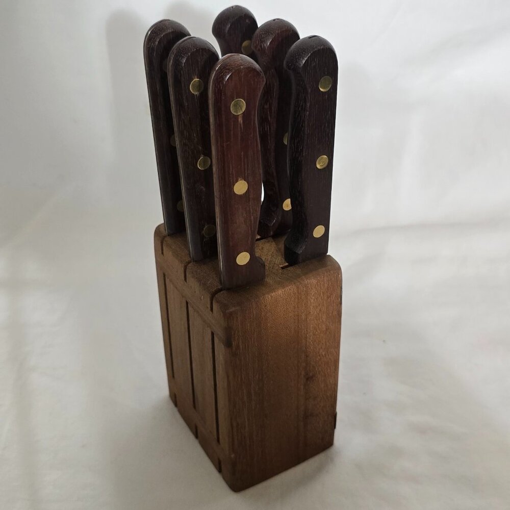 Vintage SantaFe No-Stain Steel JAPAN (6) Steak Knife Set w Wood Block